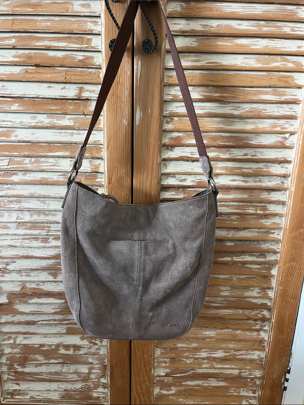 Suede Shoulder Hobo Bag in mushroom